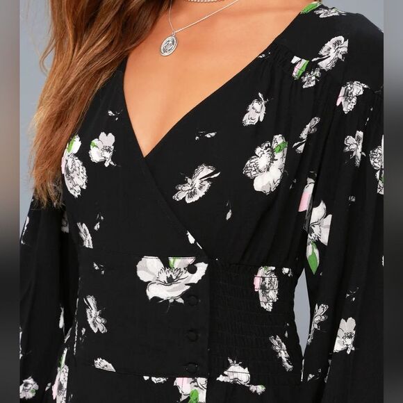 Free People So Sweetly Floral Midi Dress Size S Long Sleeves - Picture 12 of 16